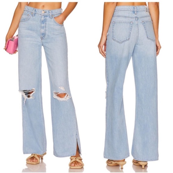 Like-new MOTHER Snacks The Fun Dip Puddle Slice Lots of Nibbles Jean Split Hem